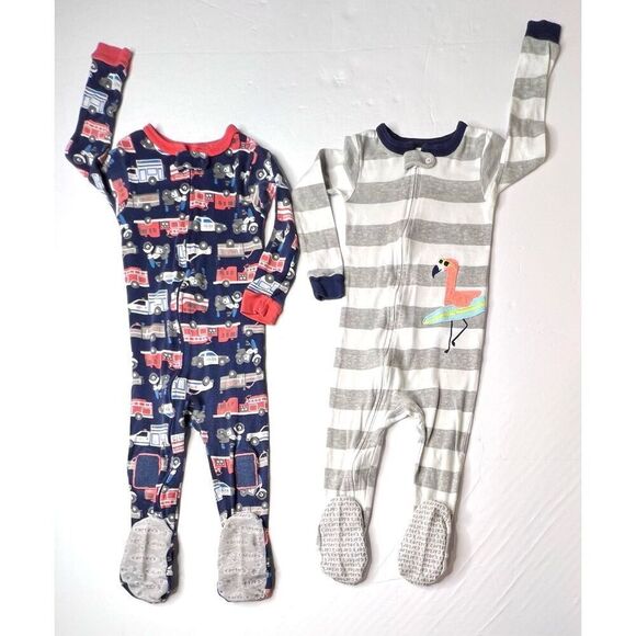 Carter's (2) Footies Sleepers Police Fire EMS Flamingo Striped Zippy 24 months - Picture 1 of 9